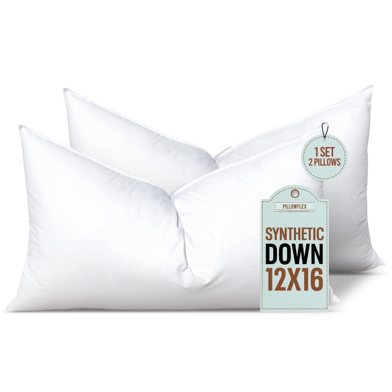 Pillowflex Set of 2 Synthetic Down Alternative Pillow Inserts for Shams, Soft & Plush Pillow Inserts, Faux Down Alternative Pillows or Micro Denier, Cotton Blended Shell Fabric - (12 Inch by 16 Inch) - Image 1